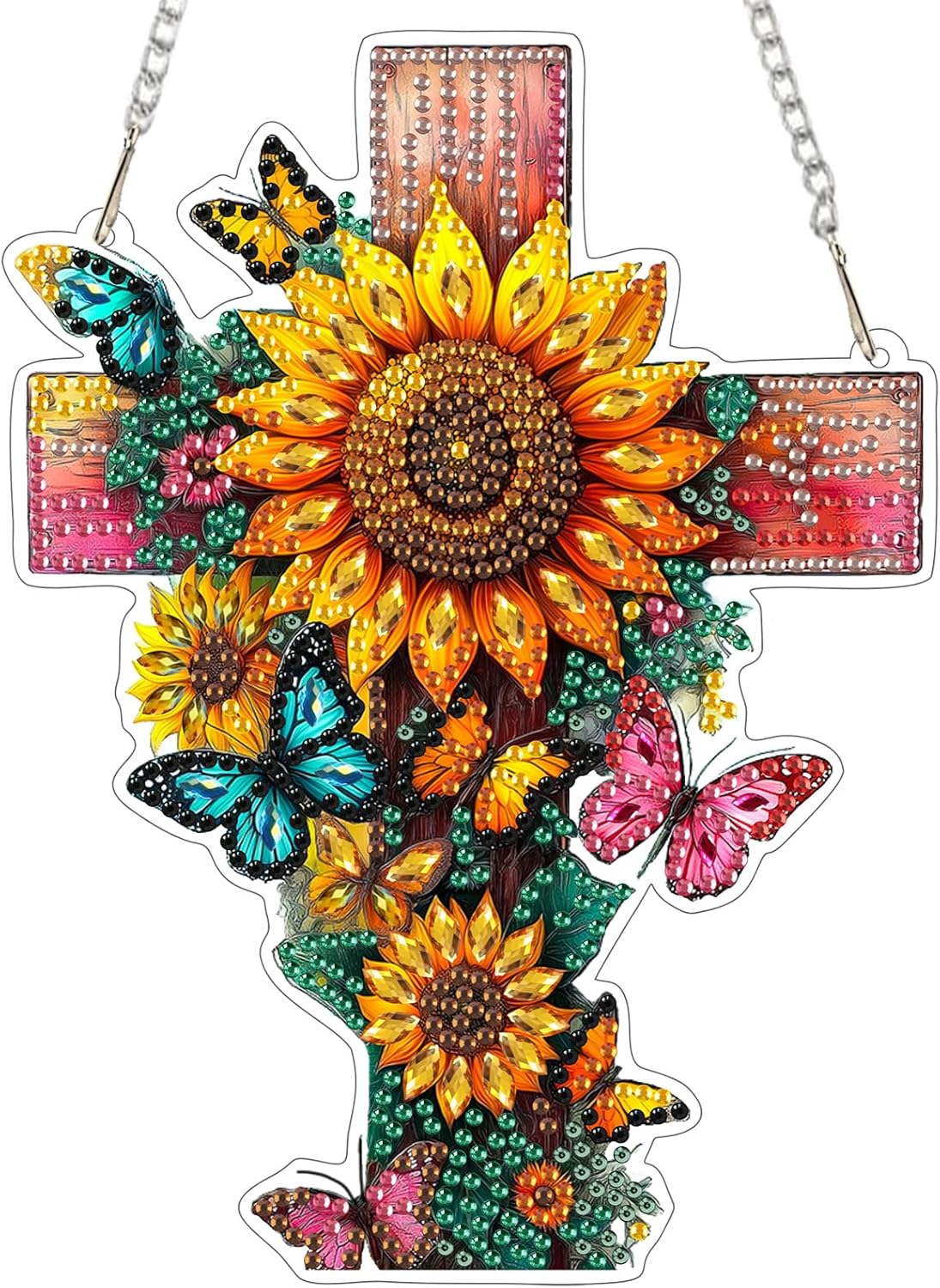 EOBROMD Diamond Hanging Art Kits for Adults, Cross Butterfly Suncatcher Diamond Art Painting, DIY