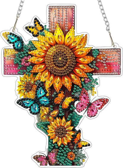 EOBROMD Diamond Hanging Art Kits for Adults, Cross Butterfly Suncatcher Diamond Art Painting, DIY