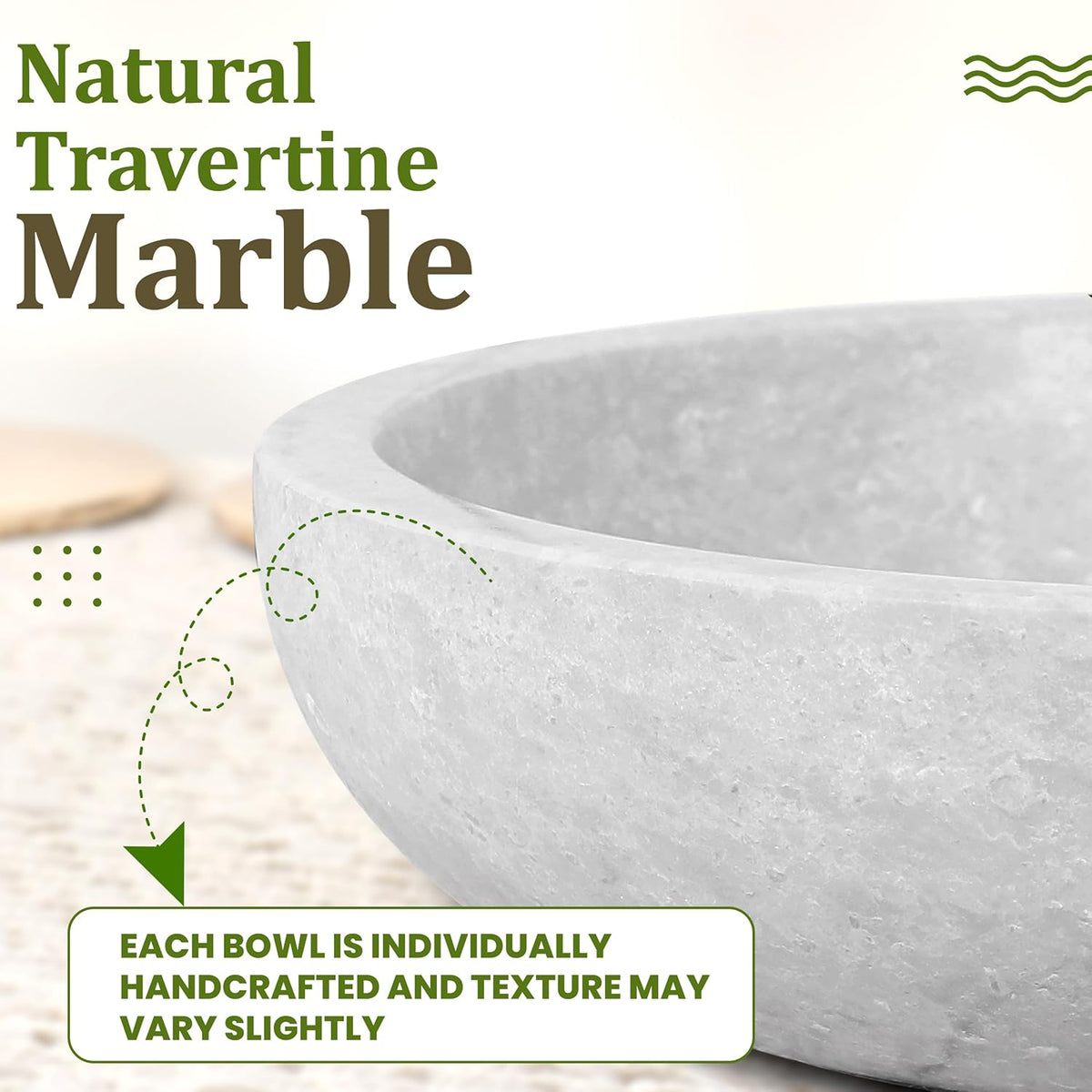 Travertine Decorative Bowl - 7.8” Diameter & 2” Height - Key Bowl for Entryway Table - Organic