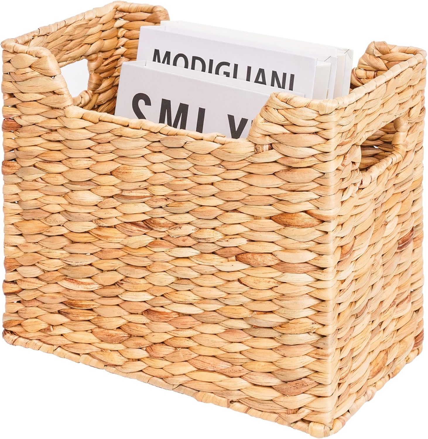 Magazines Holders, Handwoven Magazine Basket for Bathroom, Water Hyacinth Wicker Magazine Rack for