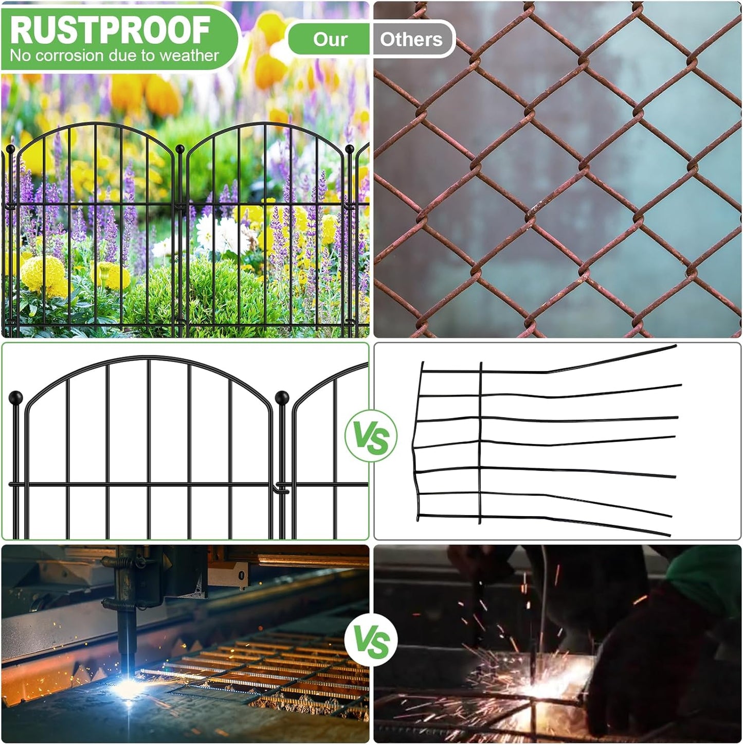 Decoration Garden Fence 17in x 20ft, 20 Pack Rustproof Metal Animal Barrier Fence, Arched Flower