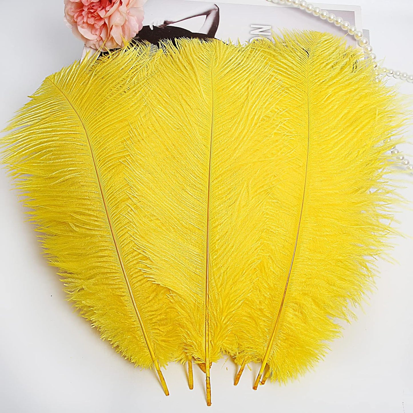 THARAHT Yellow Ostrich Feathers 24pcs Natural Bulk 10-12Inch 25cm-30cm for Crafts Wedding Party