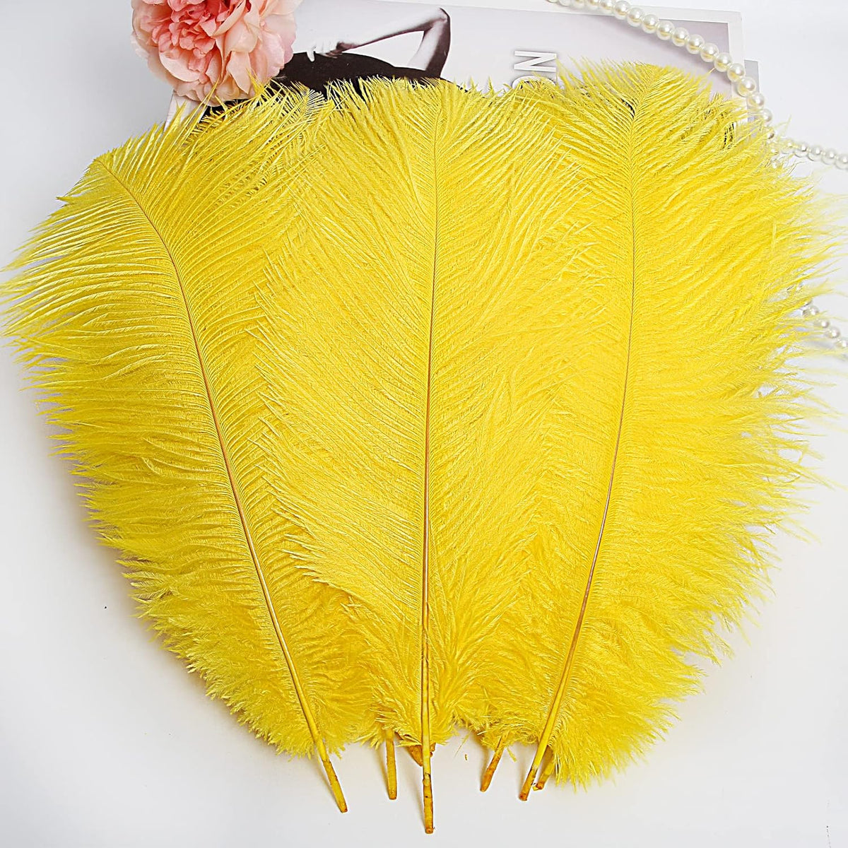 THARAHT Yellow Ostrich Feathers 24pcs Natural Bulk 10-12Inch 25cm-30cm for Crafts Wedding Party