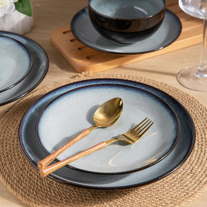 LeRatio Ceramic Dinnerware Sets for 6,Stoneware Plates and Bowls Sets,Handmade Reactive Glaze