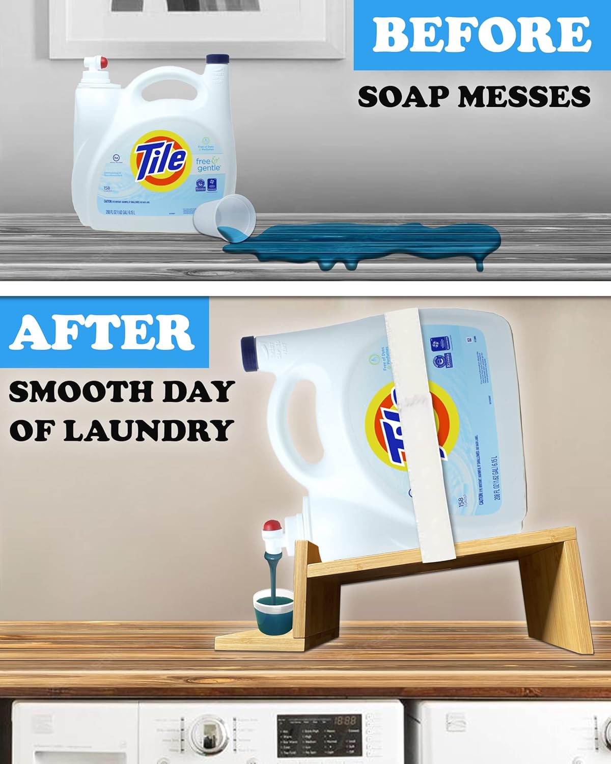 TidyFriend Laundry Detergent Dispenser with Tray & Strap, Laundry Soap Dispenser with Non-Slip