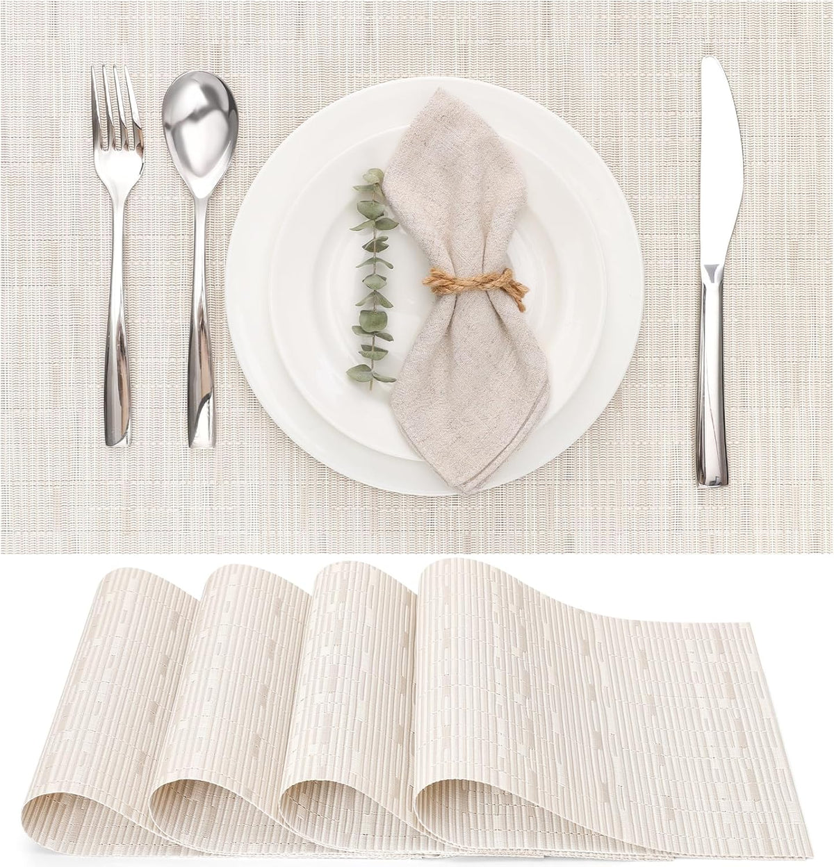 Myir JUN Placemats Set of 4, Vinyl Woven Placemats Place Mats Indoor Set of 4 Washable Table Mats
