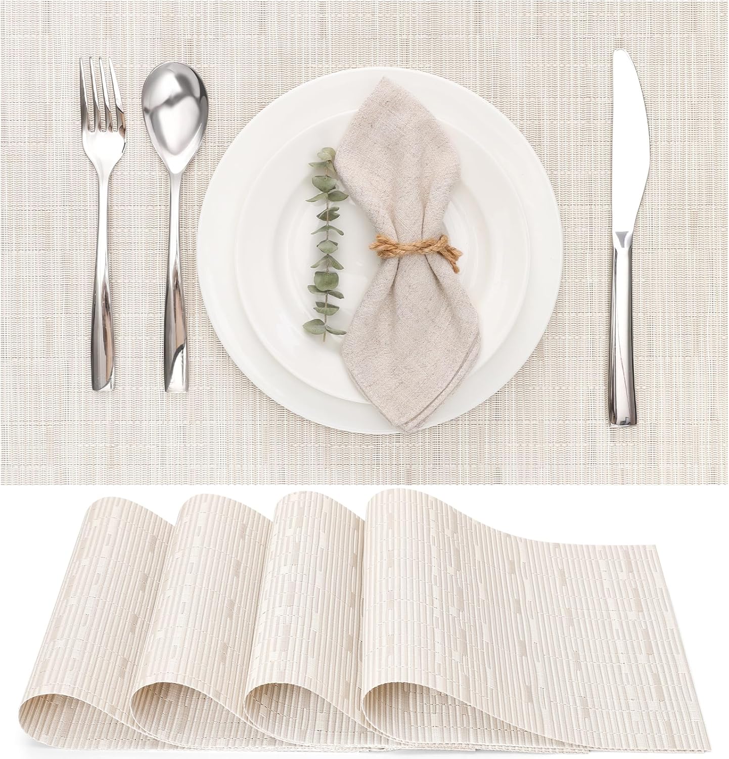 Myir JUN Placemats Set of 4, Vinyl Woven Placemats Place Mats Indoor Set of 4 Washable Table Mats