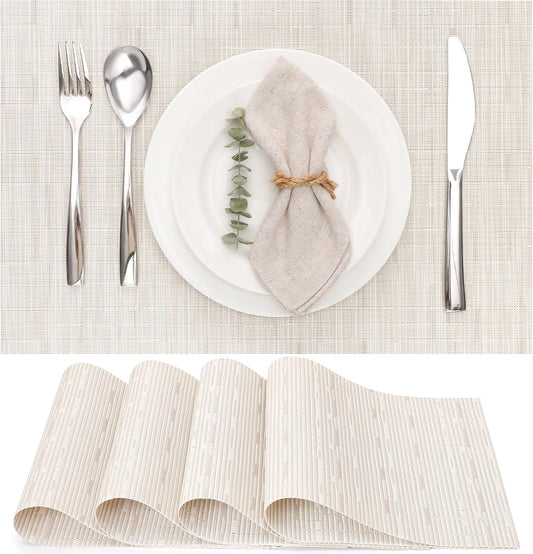 Myir JUN Placemats Set of 6, Vinyl Woven Placemats Place Mats Indoor Washable Table Mats Non-Slip
