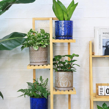 6 Inch Indoor Plant Pots with Drainage Holes and Saucers, Ceramic Planter for Plants, Flower Pot