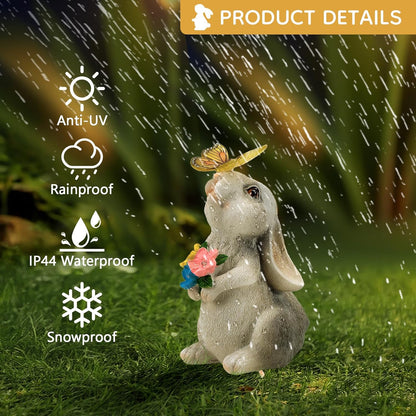 Solar Bunny Statues Light for Garden - Color-Changing Rainbow LED Butterfly,Rabbit Figurine Decor