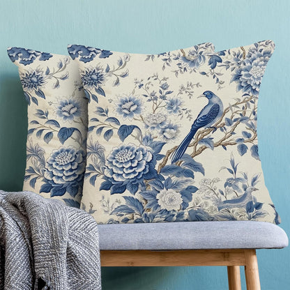 CXMEIFLY Spring Floral Pillow Covers 18 x 18 Inch Set of 2 for Chinoiserie Flowers Bird Decor Throw
