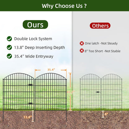 Metal Garden Gate and Fences Outdoor ECG1191, 1 Gate + 4 Fence Panels,43.2in Tall and Total Length