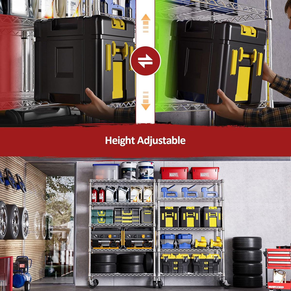 IZEUK 5-Tier Storage Shelving Unit with Wheels, Adjustable Heavy Duty Steel Wire Rack Organizer