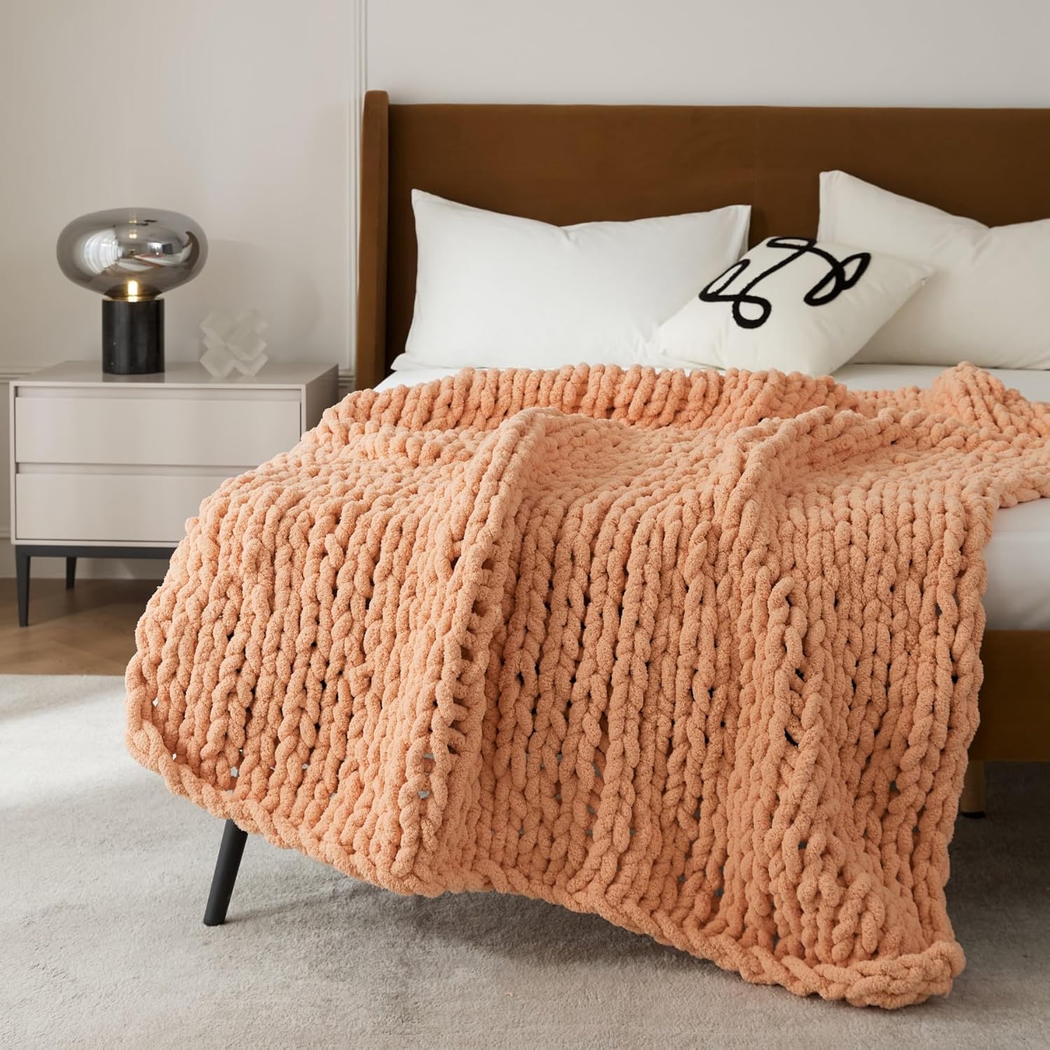 WESHIONGOO Chunky Knit Blanket Throw Knitted Throw Blankets for Couch Bed Fluffy Soft Blanket with