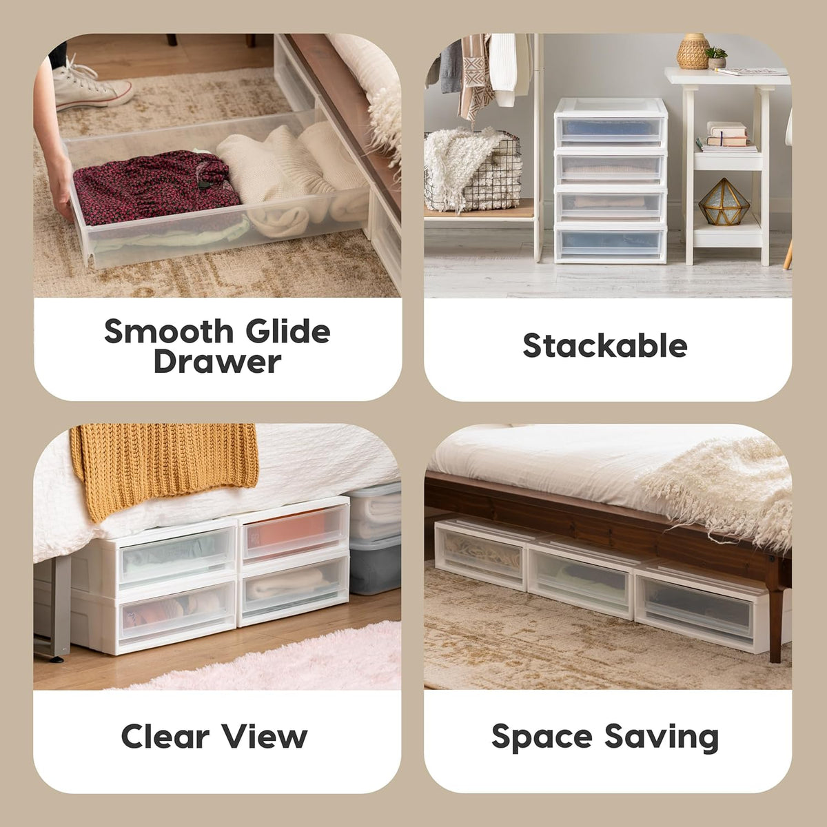 IRIS USA 27 Qt. Plastic Under Bed Storage Stackable Organizer Bin Container with Sliding Organizer