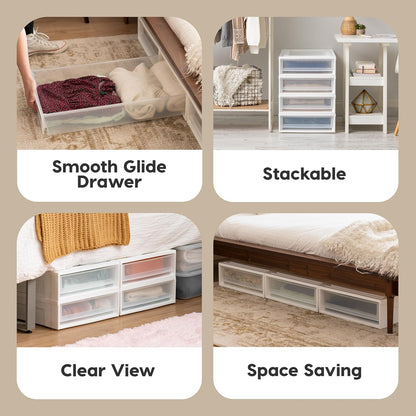 IRIS USA 27 Qt. Plastic Under Bed Storage Stackable Organizer Bin Container with Sliding Organizer