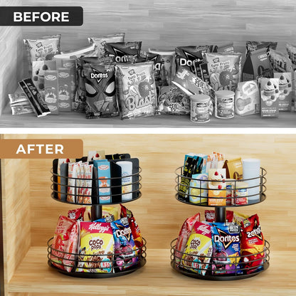 Snack Organizer - Versatile Snack Storage 2 Tier Lazy Susan with Convenient Grab-and-Go Design