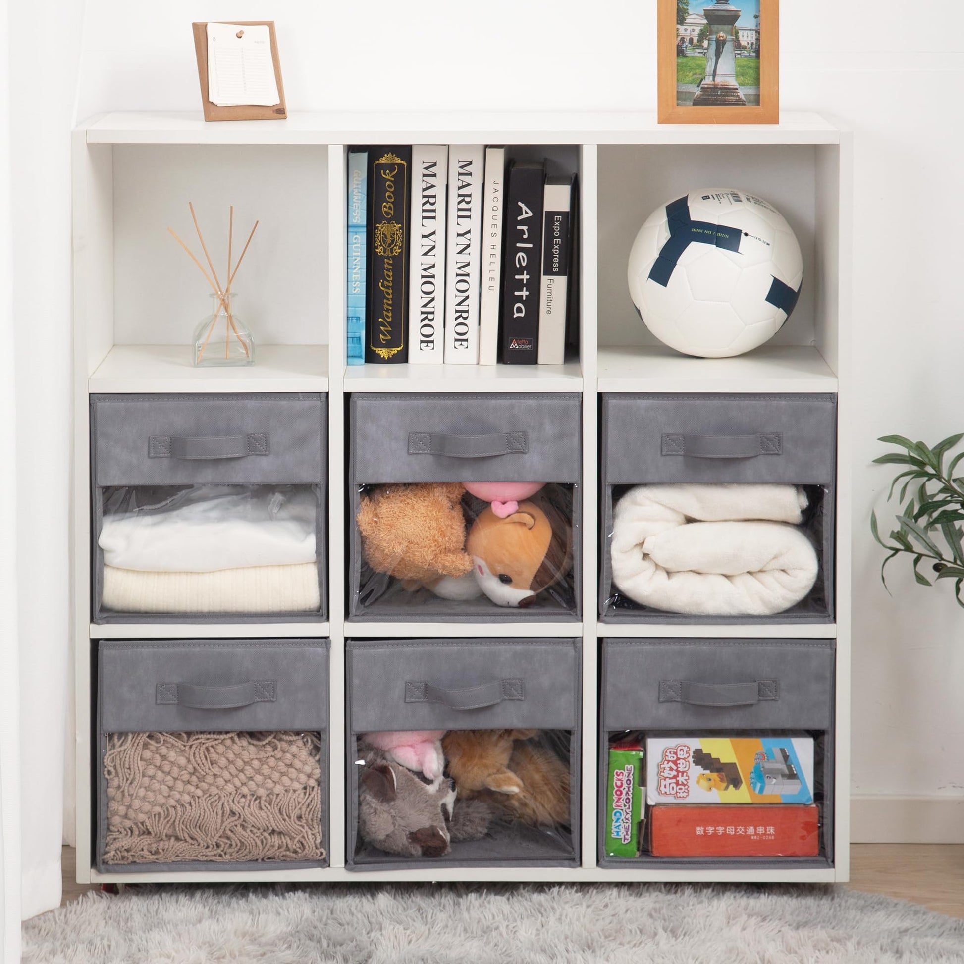 11x11 Large Storage Bins with Clear Window, Set of 6 Storage Cubes, Collapsible Cube Storage Bins