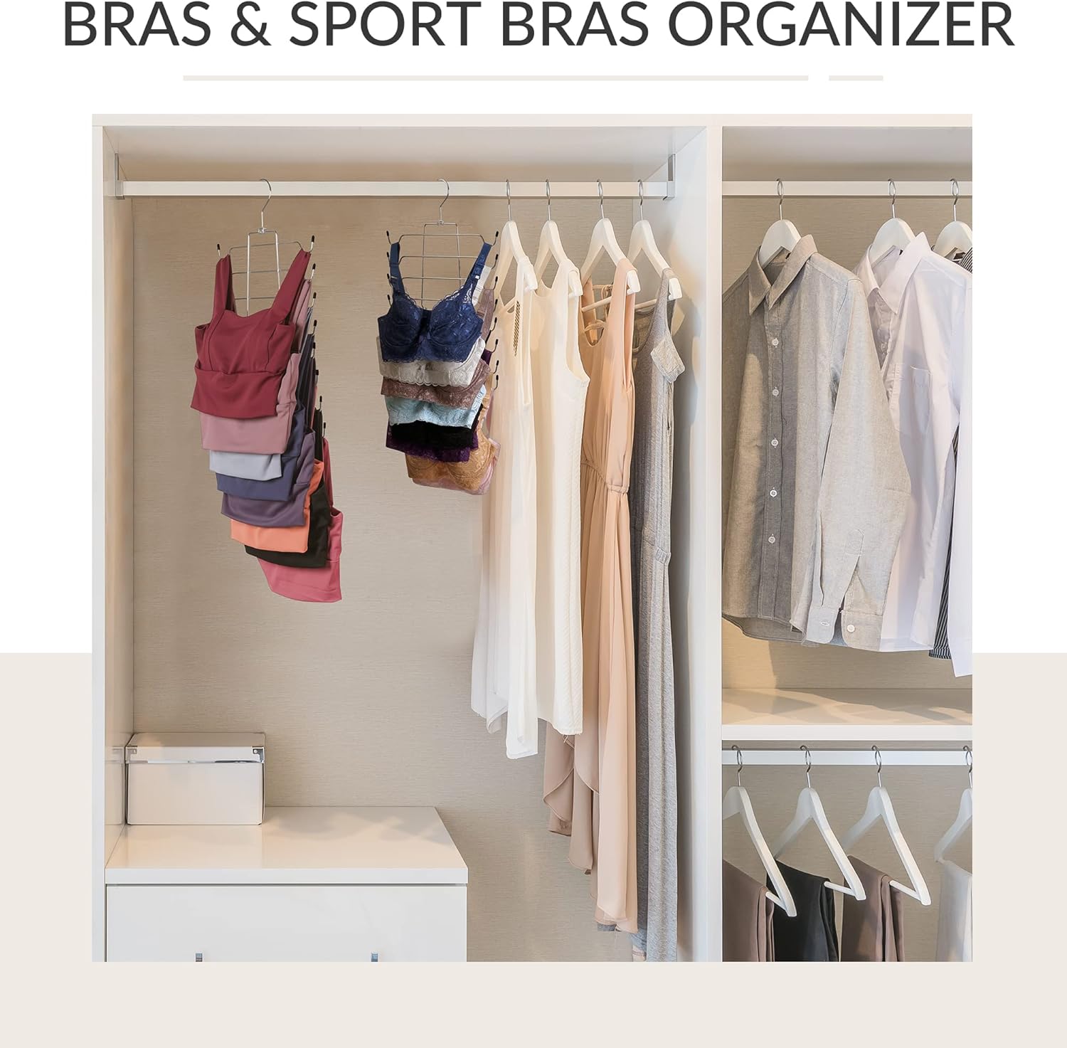 ZEDODIER Tank Top Hanger, 4 Pack Space Saving Bra Hangers, Non-Slip Hanging Sport Bras Holder