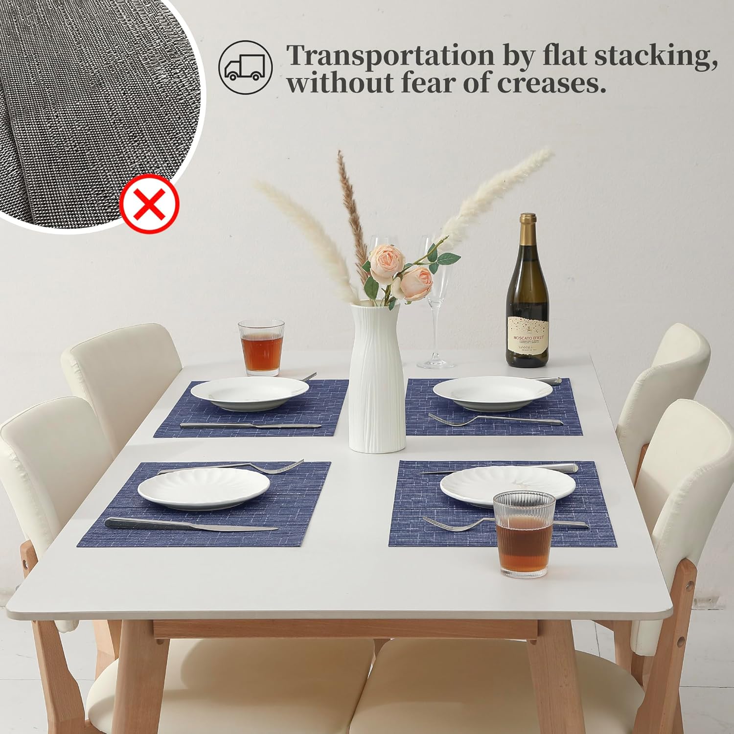 Leetaltree Blue Placemats Set of 6 - Heat Resistant Non-Slip Place mats for Dining Table, Washable