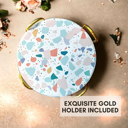 Terrazzo Drink Absorbent Coasters with Holder Set of 6, Ceramic Coaster for Drinks, Coffee Table