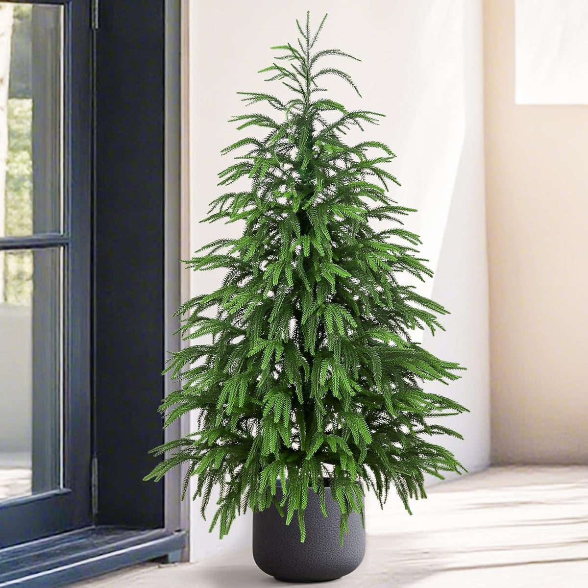 Artificial Norfolk Pine Tree, 3 ft Realistic Christmas Tree, Fake Potted Plants for Front Porch