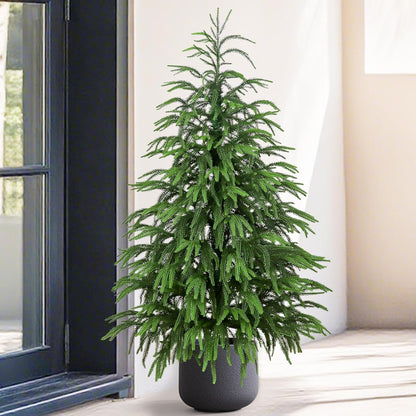 Artificial Norfolk Pine Tree, 3 ft Realistic Christmas Tree, Fake Potted Plants for Front Porch
