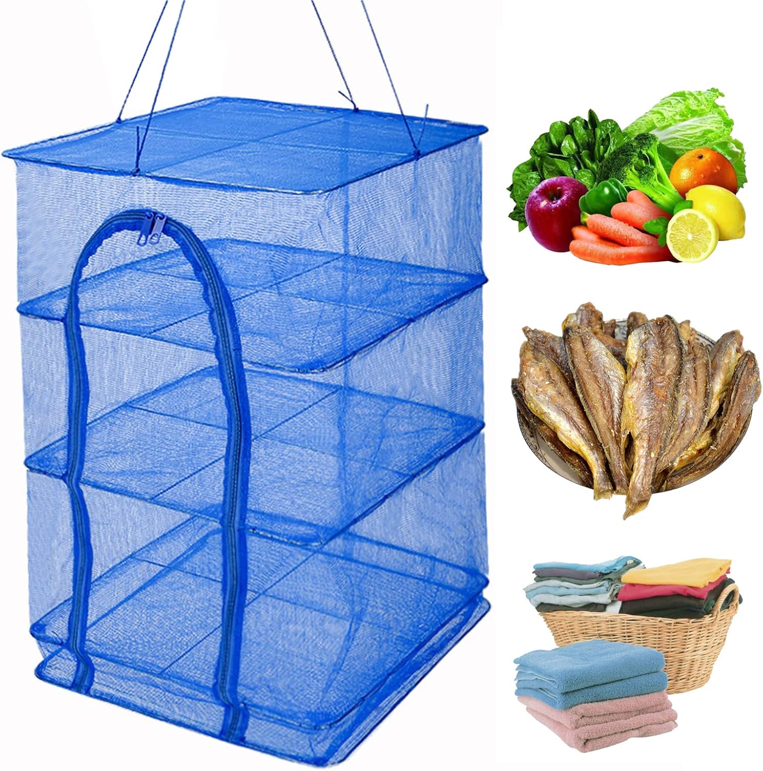 Drying Rack 4 Layers Folding Mesh, Foldable Nylon Netting, Hanging Drying Net, for Shrimp, Fish