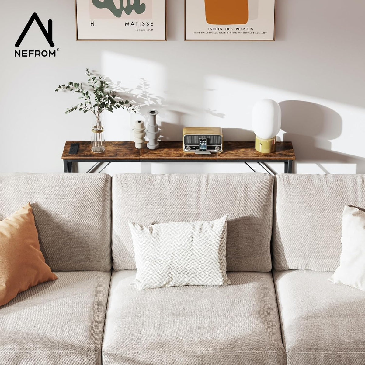 47.2'' Console Table, Skinny Entryway Table with Fast-Charging Station, Narrow Long Sofa Table