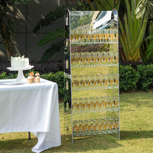 Tableclothsfactory Silver Mirror Finish 5-Tier Wine Glass Stemware Rack, 40 Champagne Flute Holder