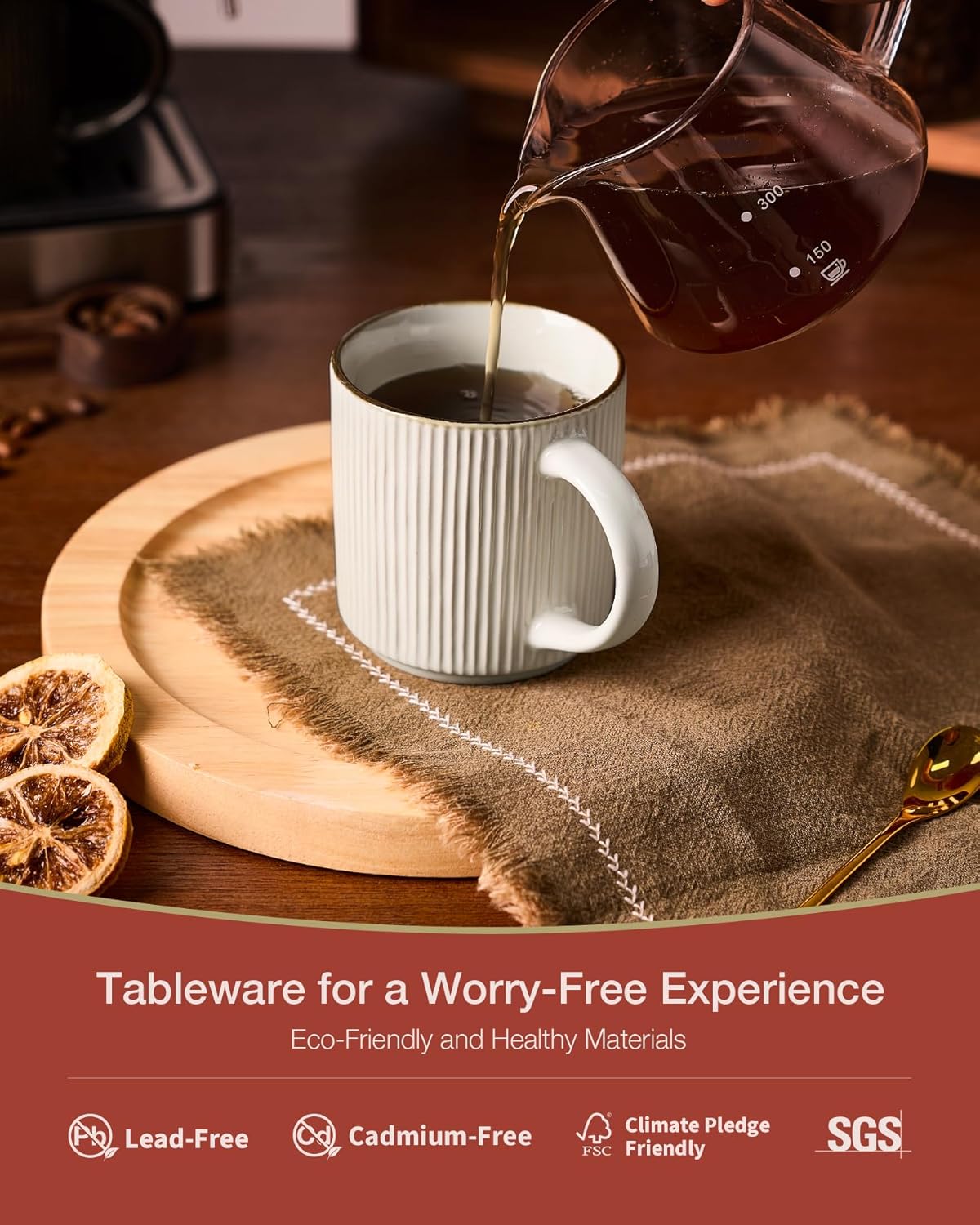famiware Coffee Mug Set for 4, Star 12 oz Catering Mugs Cup Set with Handle for Coffee, Tea, Cocoa