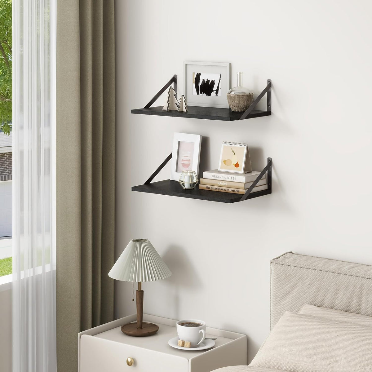 Fun Memories 20 Inch Floating Shelves for Wall, Black Bathroom Shelves Set of 2, 12 Inch Deep Wall