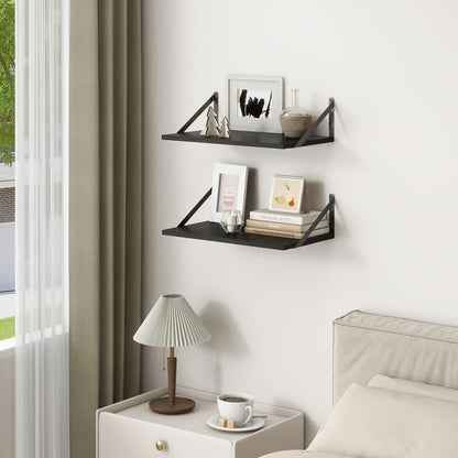 Fun Memories 20 Inch Floating Shelves for Wall, Black Bathroom Shelves Set of 2, 12 Inch Deep Wall