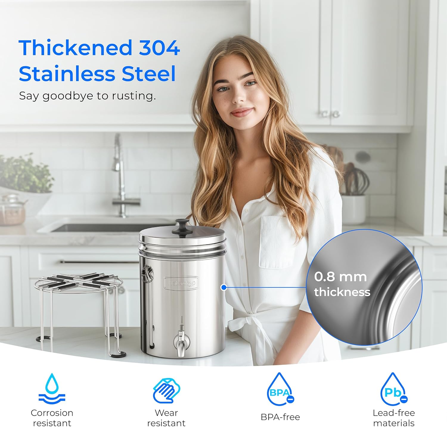 Waterdrop Upgrade Gravity-fed Water Filter System, with Silver Ions Enhanced Filtration, Reduces