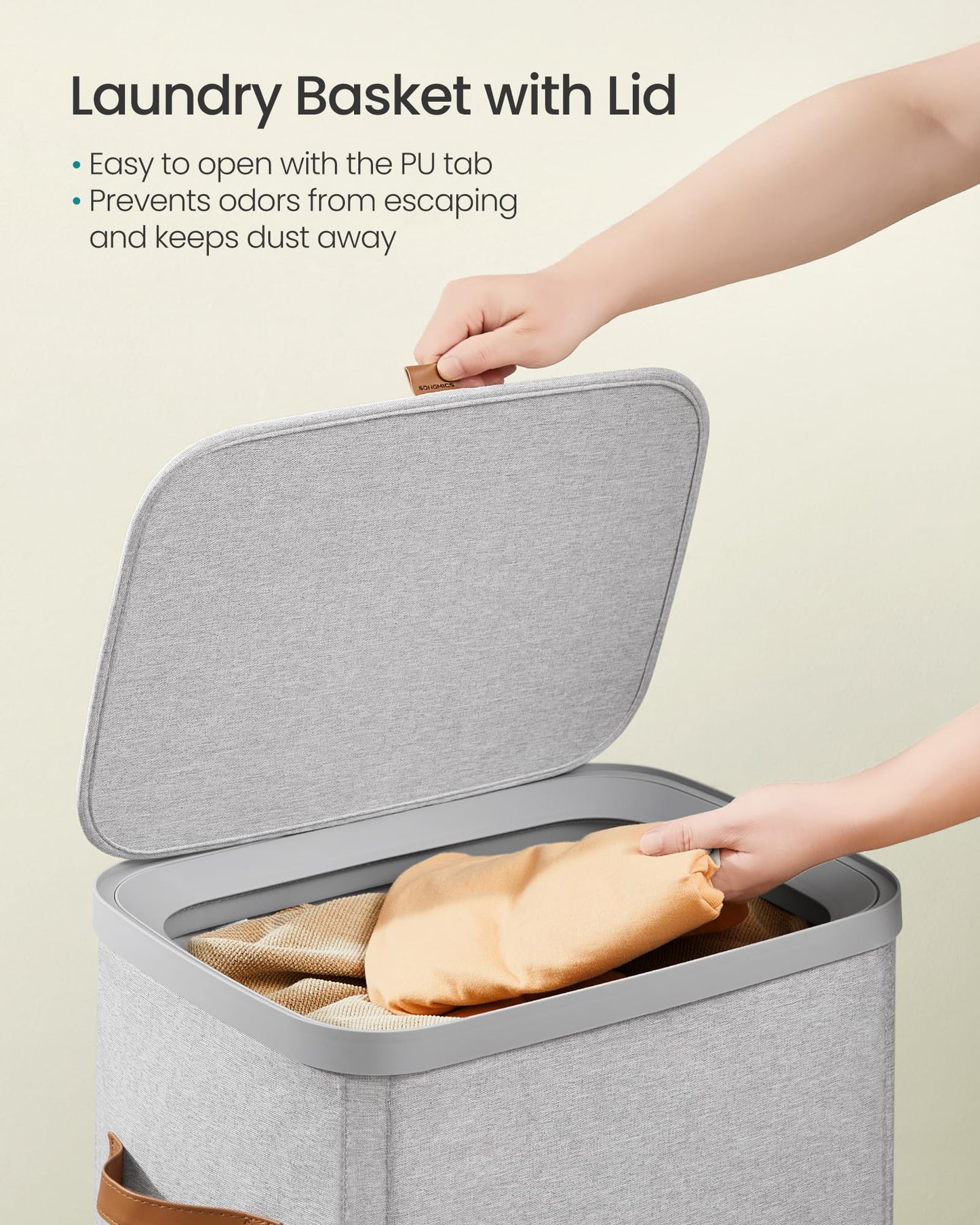 SONGMICS Laundry Basket, 26.4 Gal. Laundry Hamper, Easy Assembly, with Lid and Handles, Removable