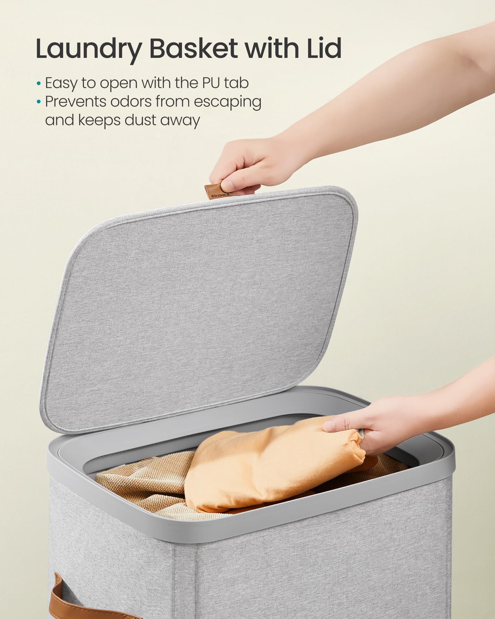 SONGMICS Laundry Basket, 26.4 Gal. Laundry Hamper, Easy Assembly, with Lid and Handles, Removable