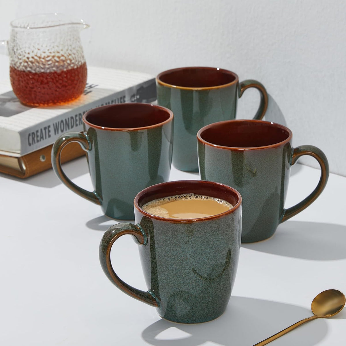 Coffee Mug 16 oz, Ceramic Coffee Mugs Set of 4, Reactive Glaze Mug for Latte/Tea/Cappuccino, Large