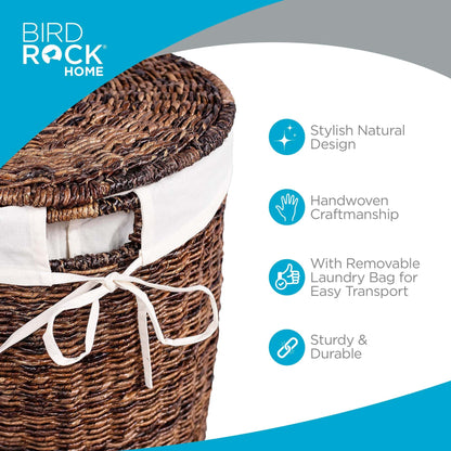 BIRDROCK HOME Seagrass Laundry Hamper with Lid & Liner - Handwoven Round Basket with Handles for