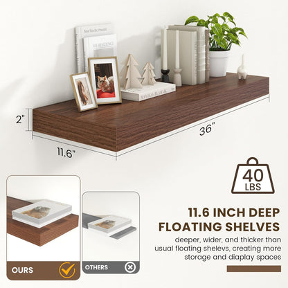 Deep Floating Shelves for Wall | 36 Inch Wide x 12 Inch Deep Floating Shelves | 36W x 12D Rustic