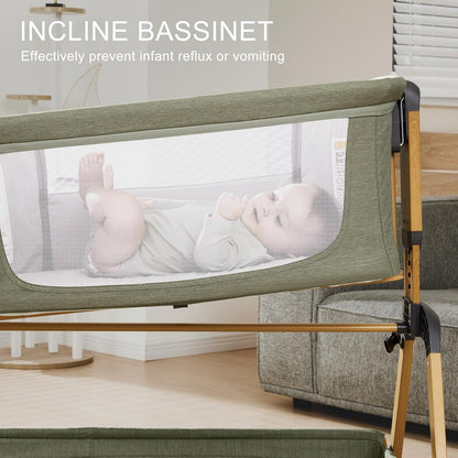 3 in 1 Baby Bassinet, Rocking Bassinets with Comfy Mattress and Wheels, Adjustable Height Bassinet