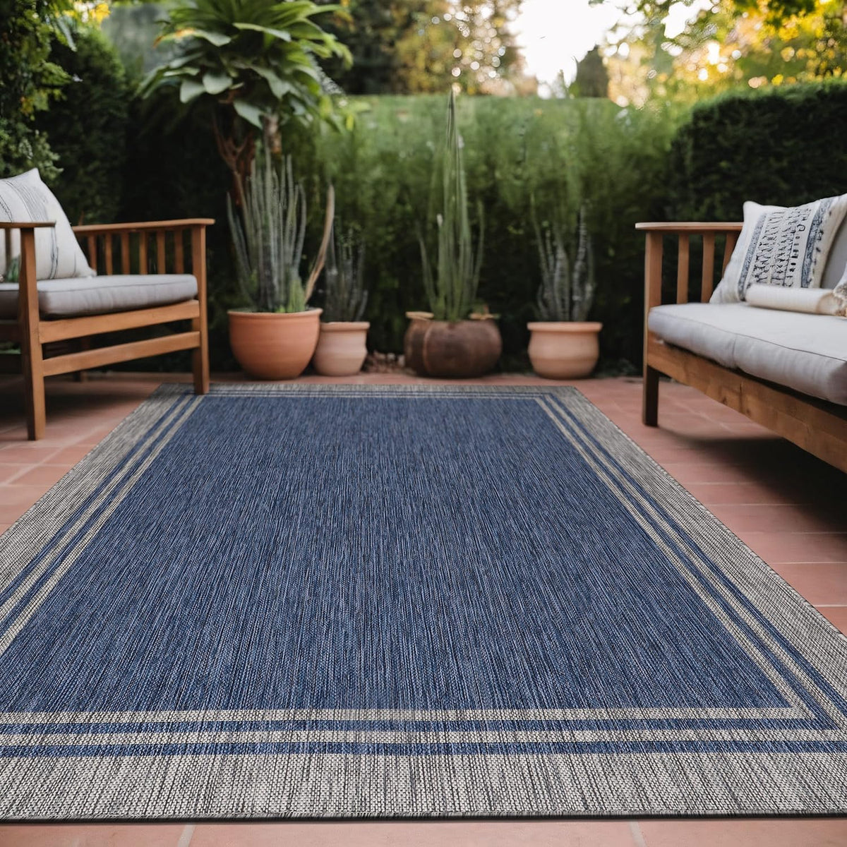 Bordered Outdoor Rug 9x12 Washable Outside Carpet for Indoor Patio Porch Waterproof Easy Cleaning