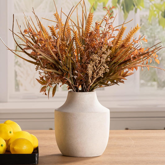 Mitt&Ditt Ceramic Flower Vase, 7.5 inch Off-White Farmhouse Rustic Vase, Handcrafted Weathered