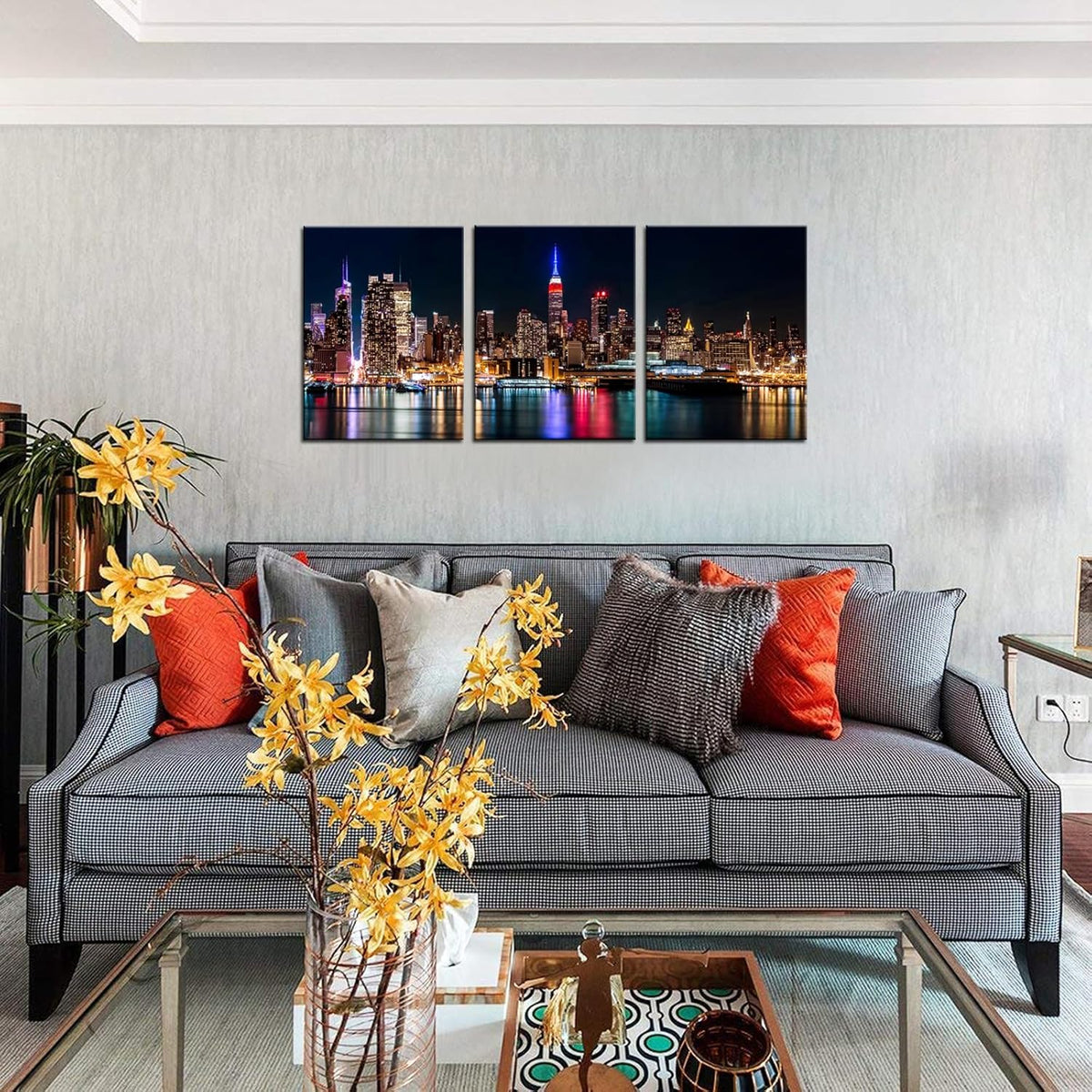 Biuteawal New York City Canvas Wall Art Manhattan Skyline Night View Picture Painting Modern Giclee