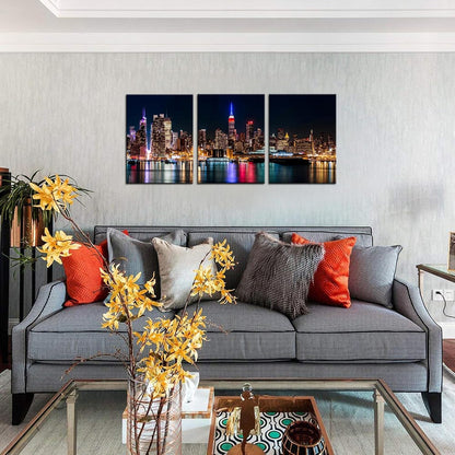 Biuteawal New York City Canvas Wall Art Manhattan Skyline Night View Picture Painting Modern Giclee