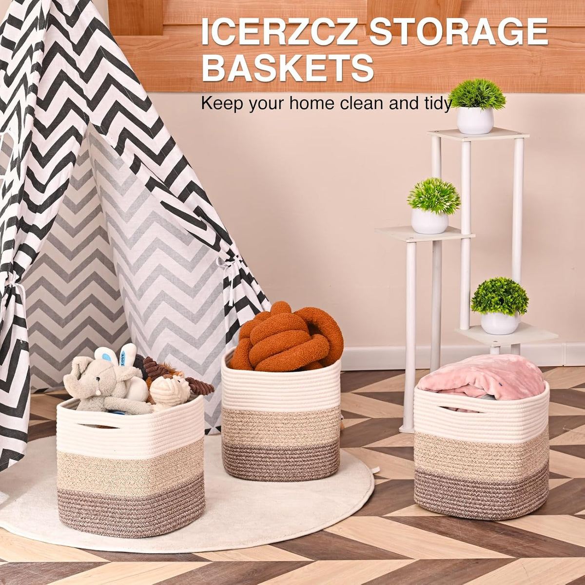 11 Inch Cube Storage Bins, Storage Cube Organizer Bins, Woven Cotton Rope Baskets for Storage