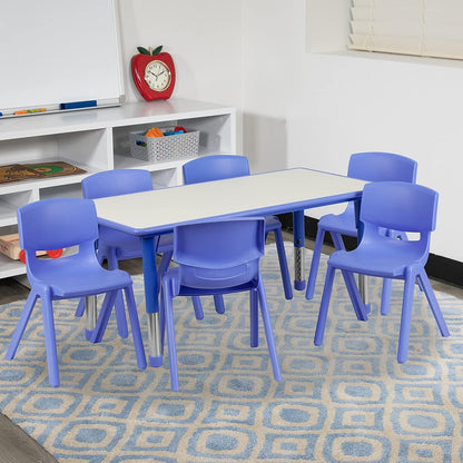 Flash Furniture Emmy Adjustable Classroom Activity Table with 6 Stackable Chairs, Plastic Activity