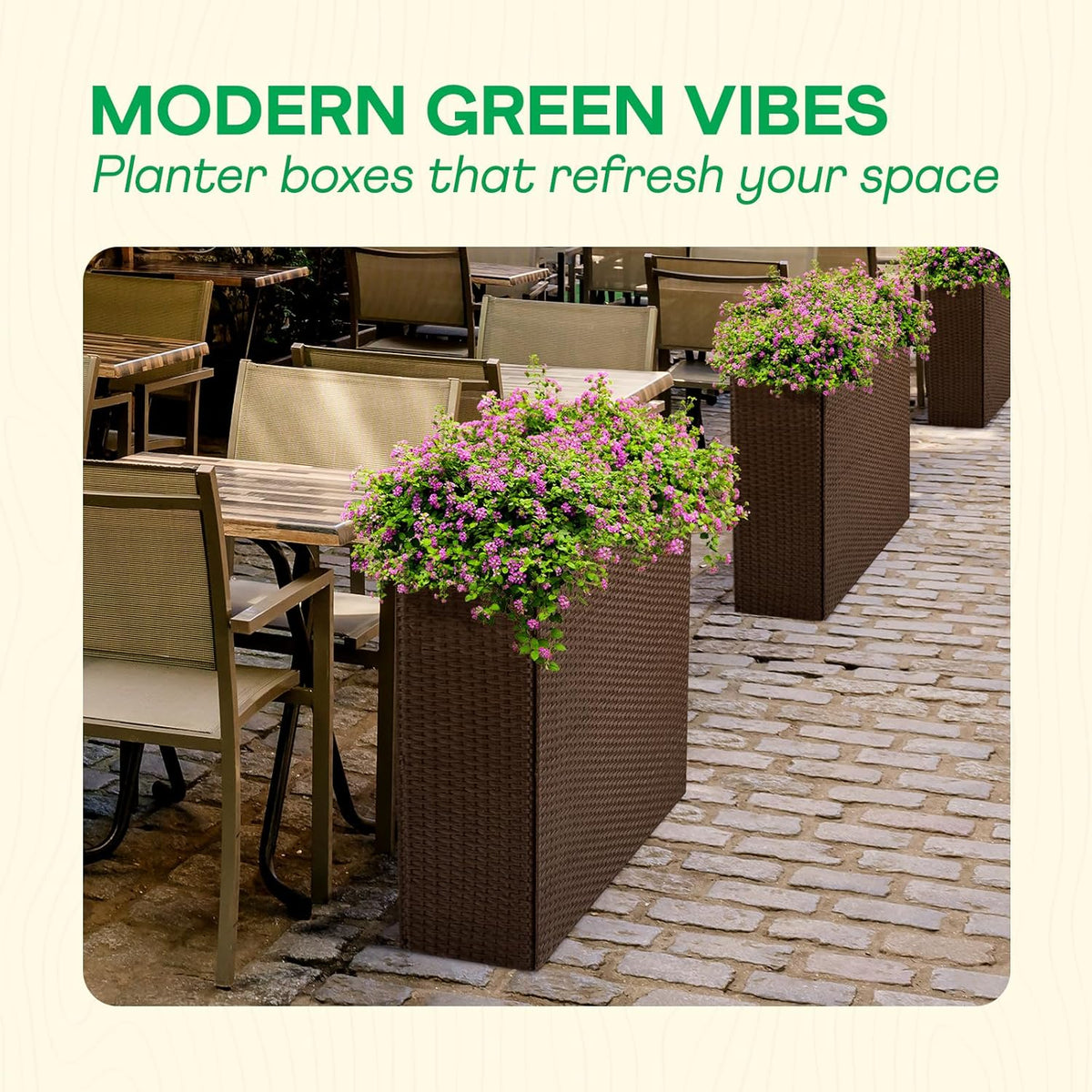 IDZO All Weather Wicker Planter Raised Garden Bed, 24 in Tall Round Rattan Flower Pots, Durable
