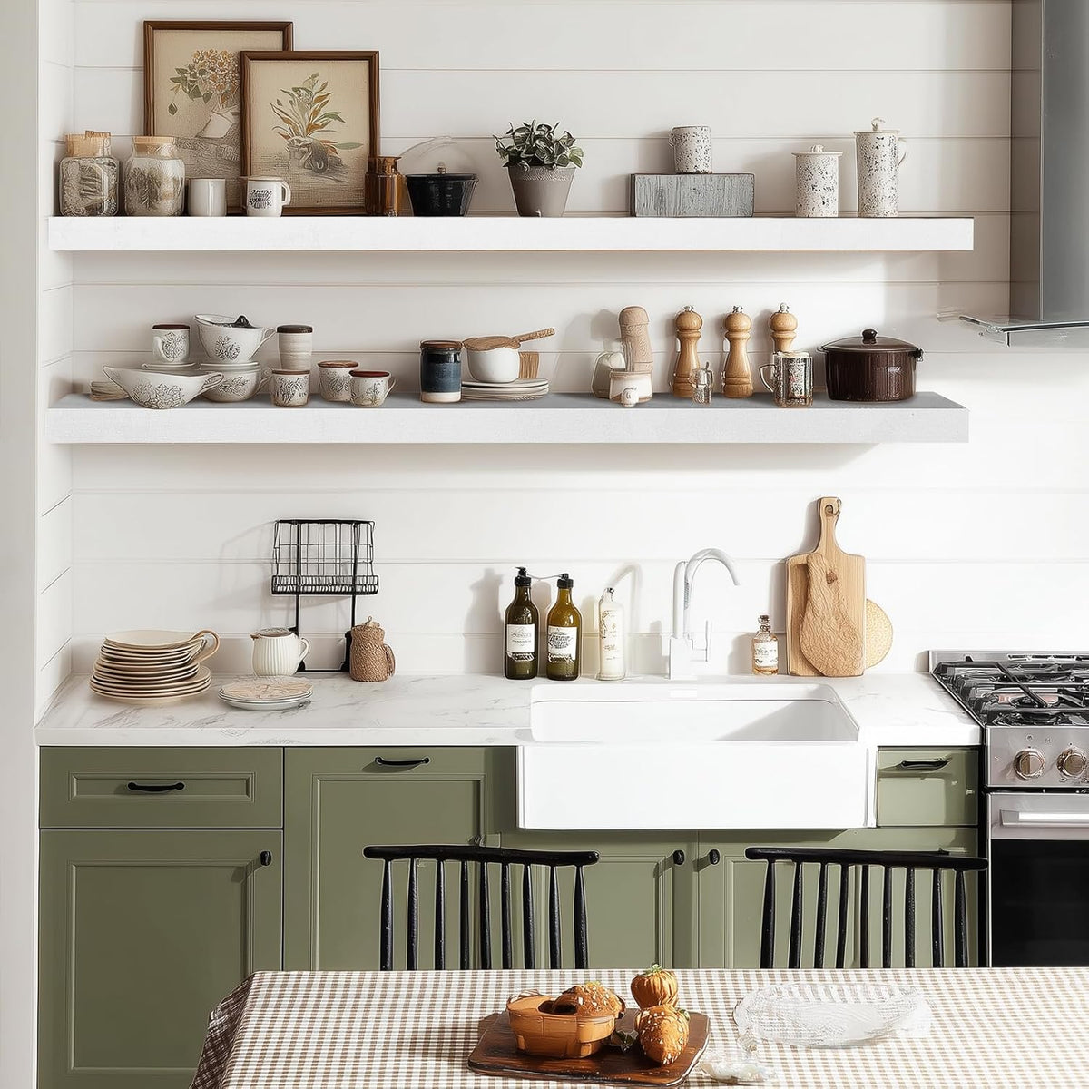 36"x6.8"x1.2" Solid Wood Floating Shelves 2-Pack - Rustic White Finish with Hidden Brackets