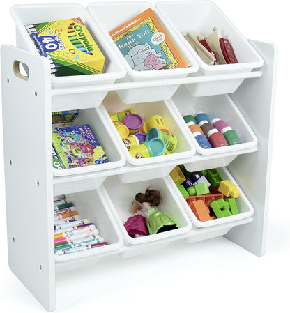 Humble Crew 9-Bin Toy Organizer – Cambridge White Plastic Bins, 3-Tier Storage Solution for Kids'