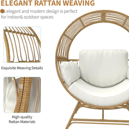 Egg Chair Outdoor Indoor, Oversized Rattan Chair with Thicken Cushion, 350LBS Capacity Wicker Patio